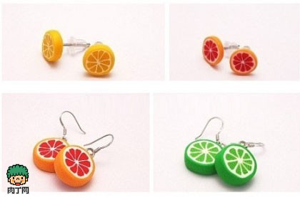 教你如何制作各色水果橙子软陶耳饰的方法图解